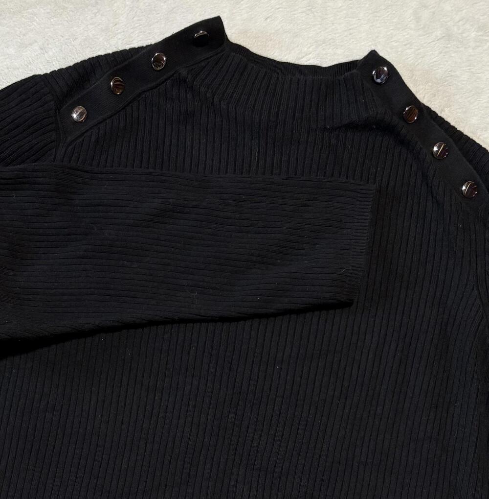 Talbots Shirt Womens 3X Plus Black Ribbed Button Shoulder Mock Neck Pullover